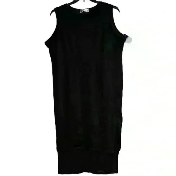 Vintage Domina Sleeveless Black Sweater Dress with Velvet Trim‎ and Slip - Picture 1 of 7